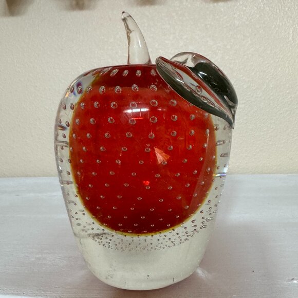 Vintage Murano Red Apple Paperweight With Controlled Bubbles - Picture 2 of 8